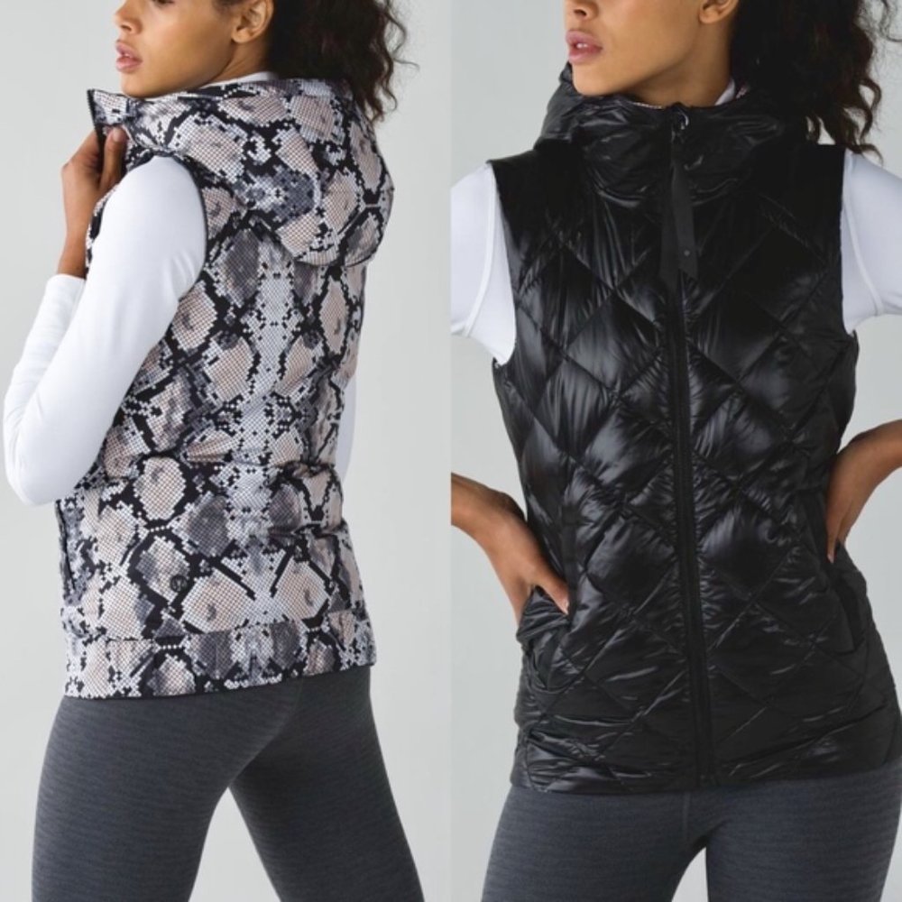 LULULEMON Reversible Puffy Vest Black / Snake EUC